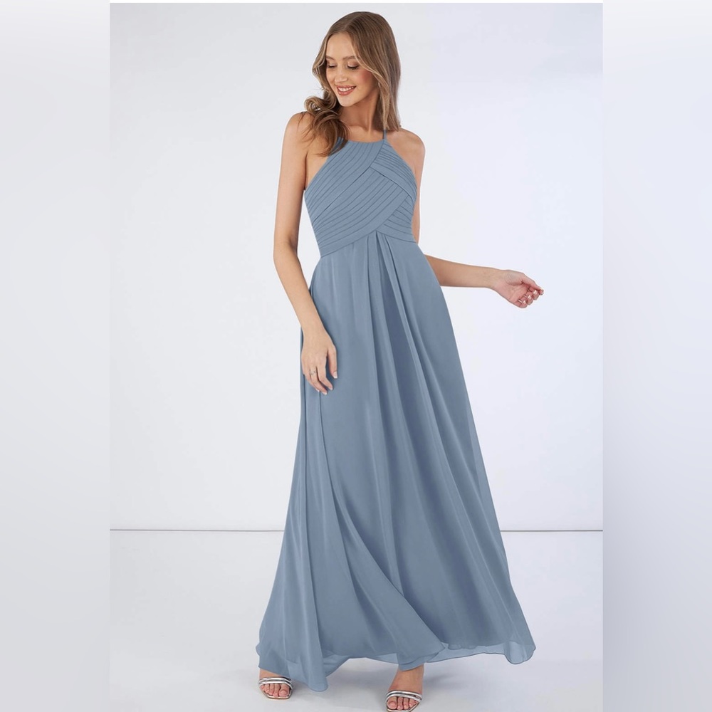 Azazie dusty blue ginger bridesmaid dress